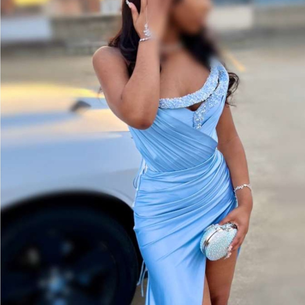 Baby blue draped dress